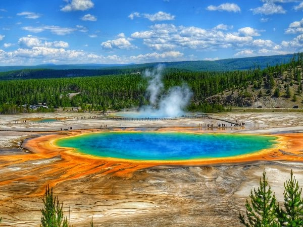 Grand Prismatic Spring, una sorgente termale circondata dall'arcobaleno