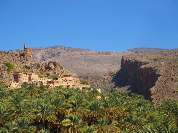 Visitare Palm Grove del villaggio di Misfat Al Abreyeen in Oman